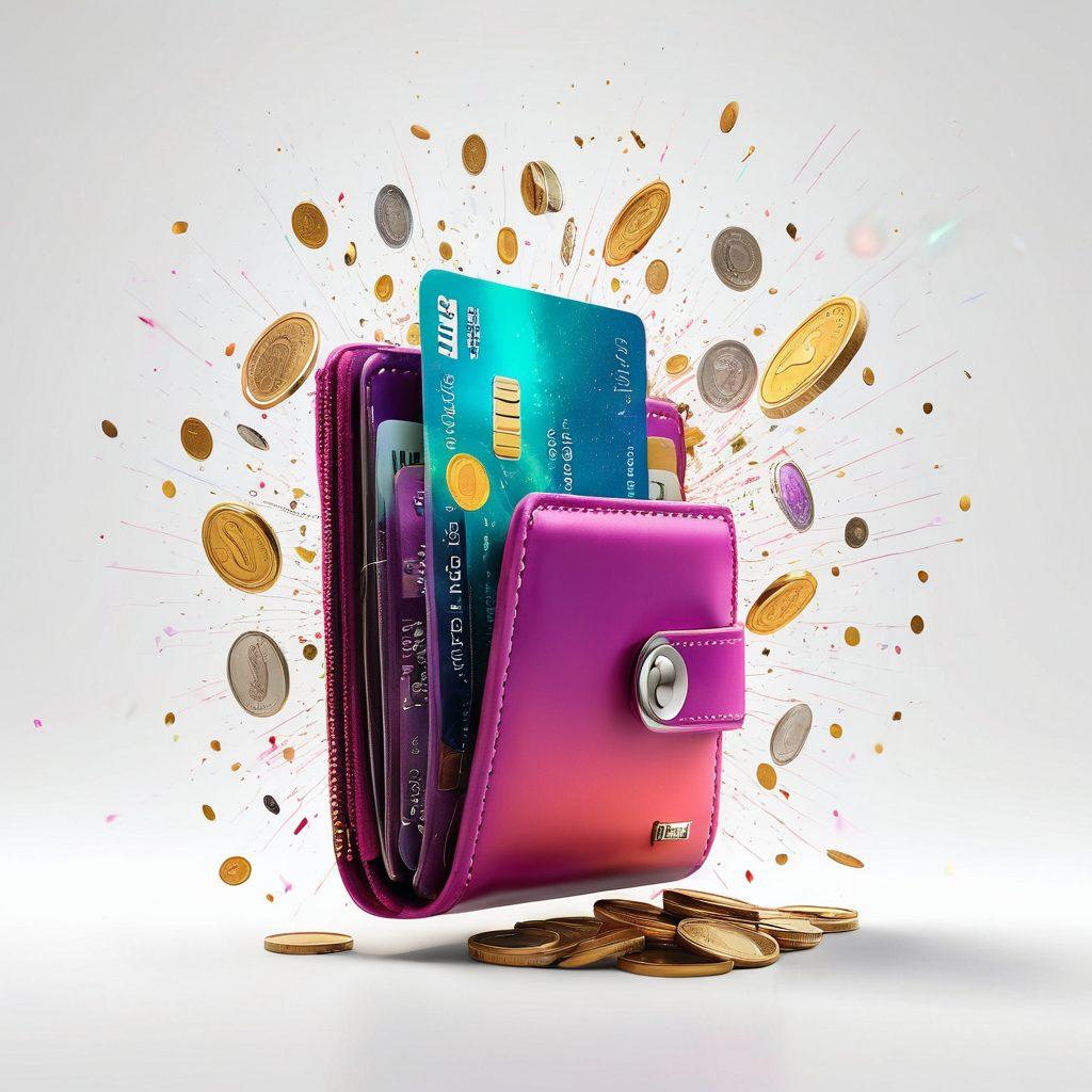 A vibrant digital wallet bursting with colorful banknotes and coins, symbolizing secure and joyful online payments. Include happy users engaging with their devices, facial expressions of satisfaction and excitement. Integrate a bright, friendly user interface featuring security icons and success messages. Surround with abstract, uplifting elements like light beams and sparkles for an energetic feel. super-realistic. vibrant colors. white background.